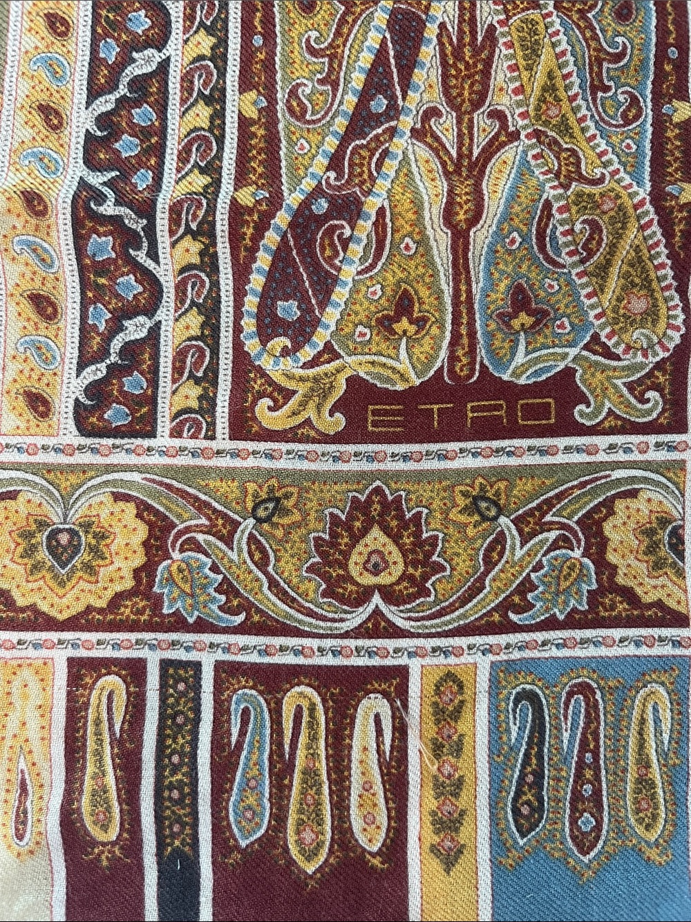 Etro Burgundy, Gold and Blue Paisley Throw
